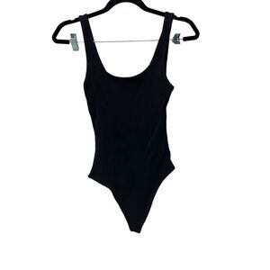 Wilfred Free Women's Leila Ribbed Thong Bodysuit Solid Black Size Small